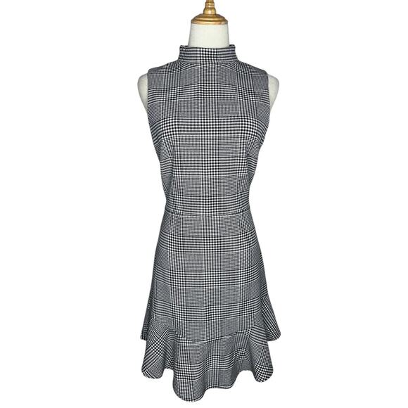 Alice & Olivia Classics Rapunzel Glen Mockneck Black White Wool Dress Size 8 - Picture 4 of 11